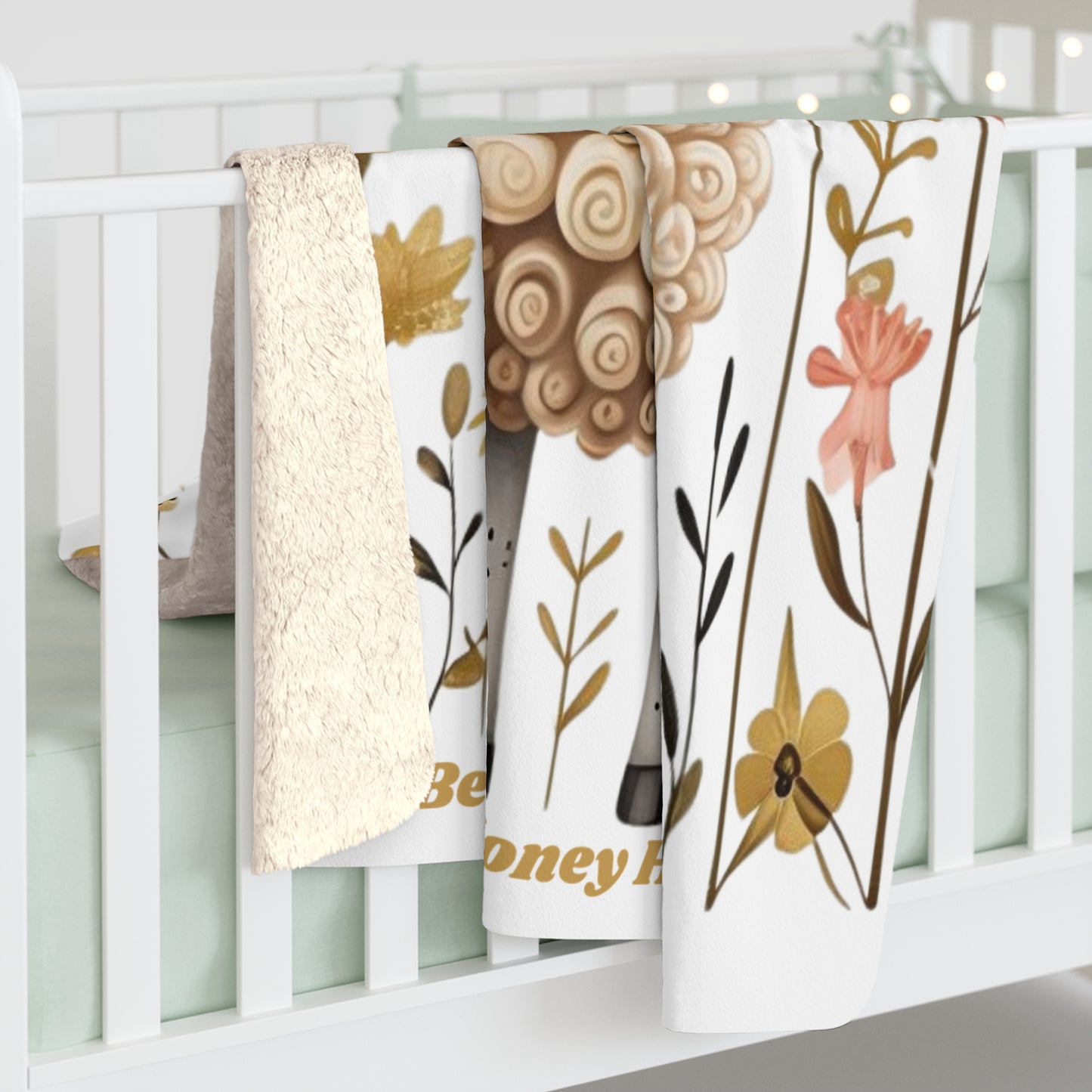 Lamb Cozy Sherpa Fleece Blanket with Floral Design - Perfect for Home Decor and Gifting