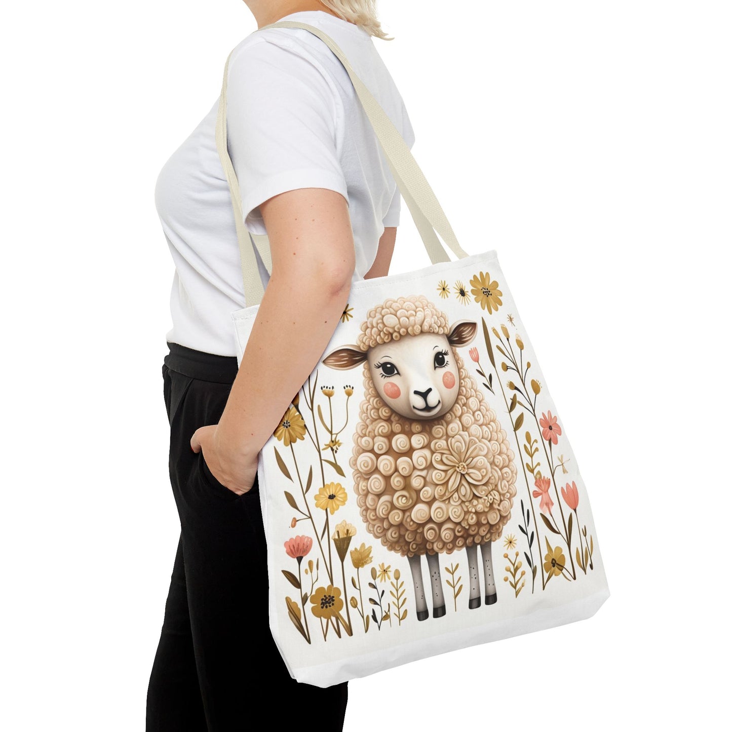 Folk Art Sheep Tote Bag for Animal Lovers | Fun & Stylish Shopping Bag