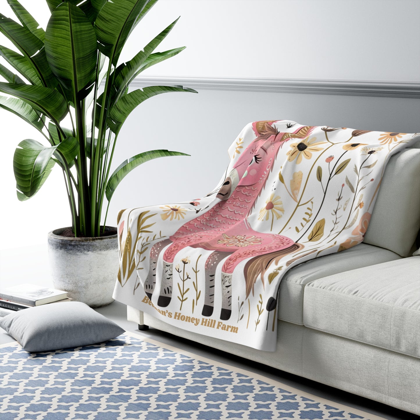 Donkey Cozy Sherpa Fleece Blanket with Floral Design - Perfect for Home Decor and Gifting