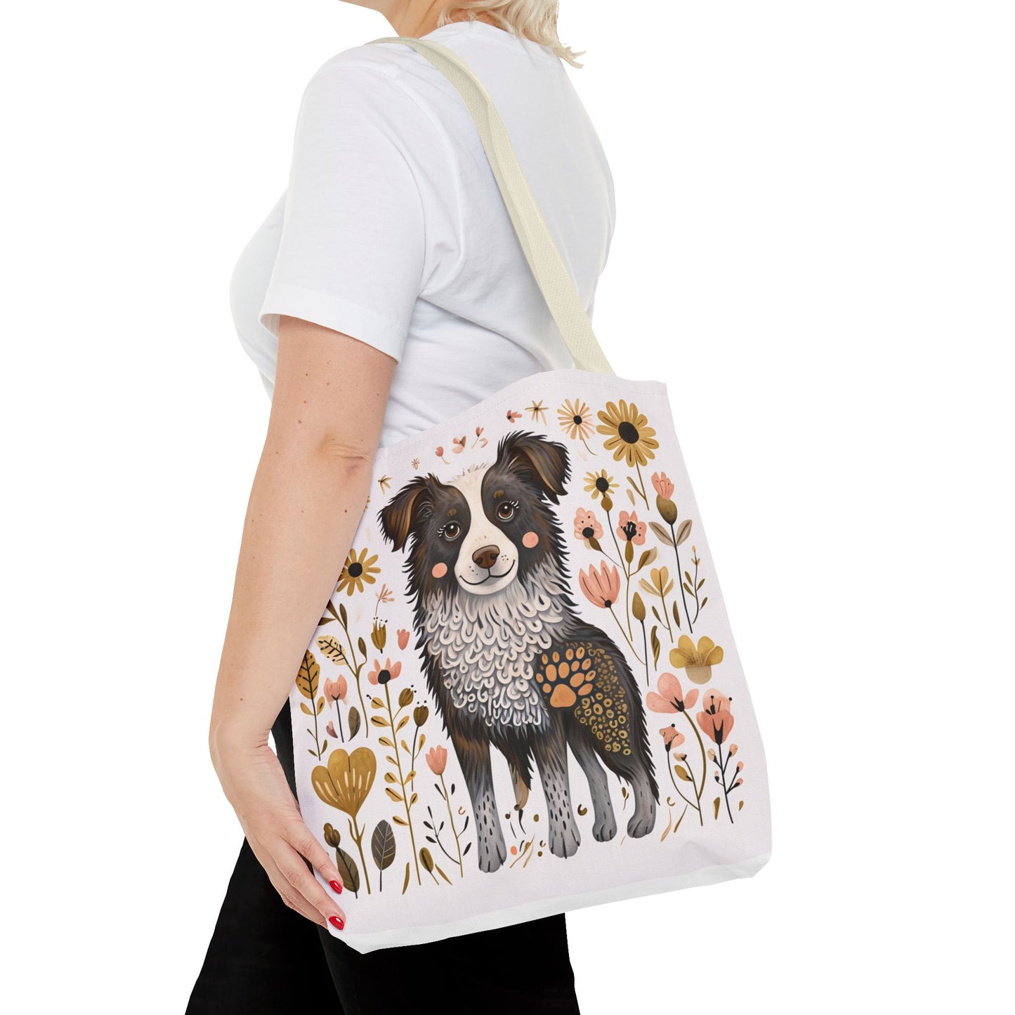 Folk Art Border Collie Tote Bag for Animal Lovers | Fun & Stylish Shopping Bag