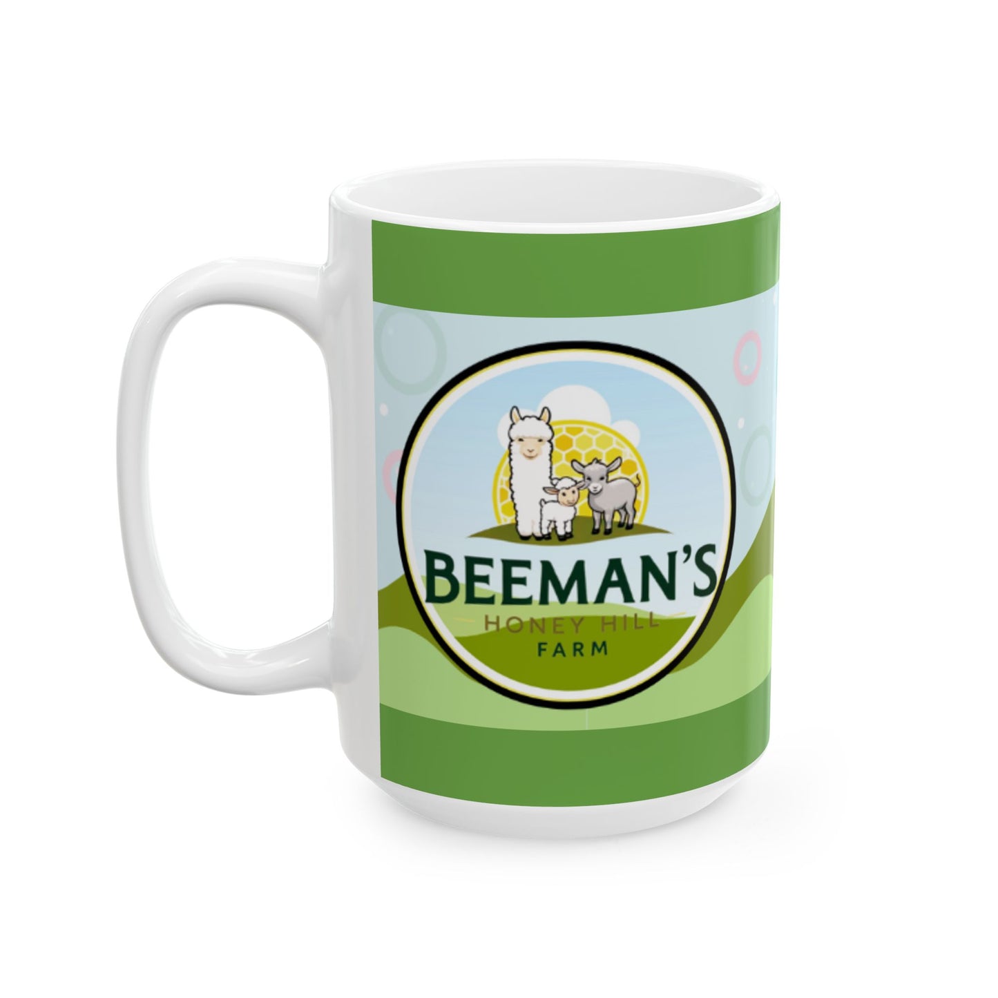 Mug - Beeman's Honey Hill Farm Alpaca Mini Donkey Sheep Logo Coffee Mug