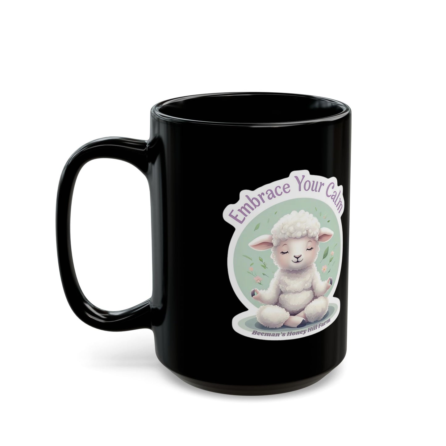 Embrace Your Calm Sheep Mug - 15oz Black Coffee Cup for Relaxation