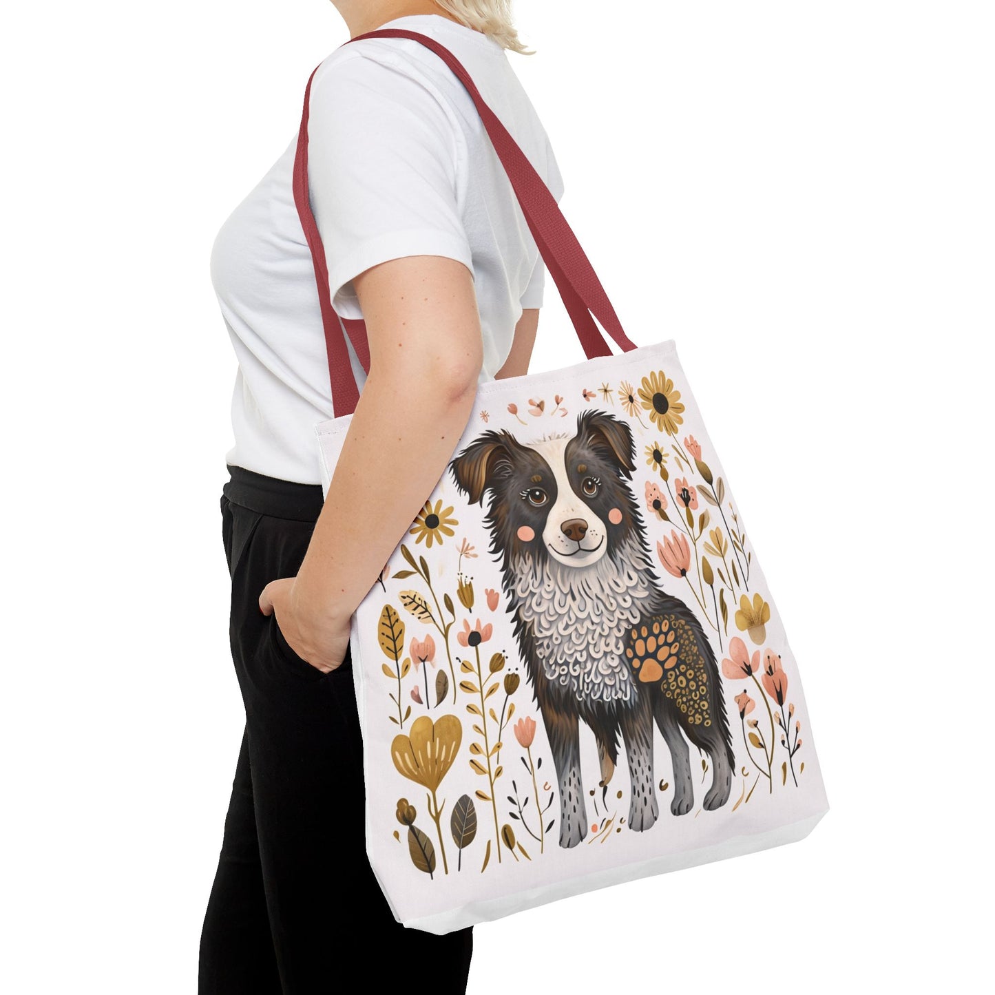 Folk Art Border Collie Tote Bag for Animal Lovers | Fun & Stylish Shopping Bag