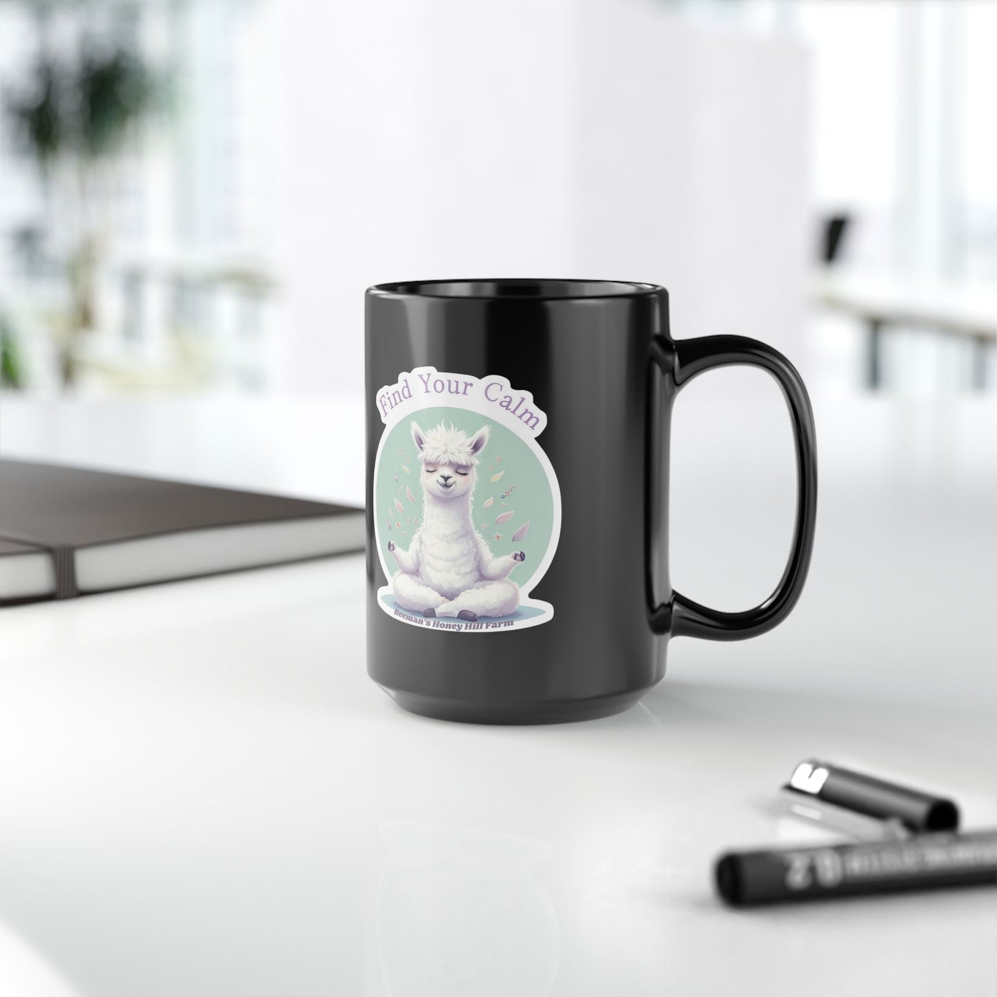 Find Your Calm Aplaca Mug - 15oz Black Coffee Cup for Relaxation