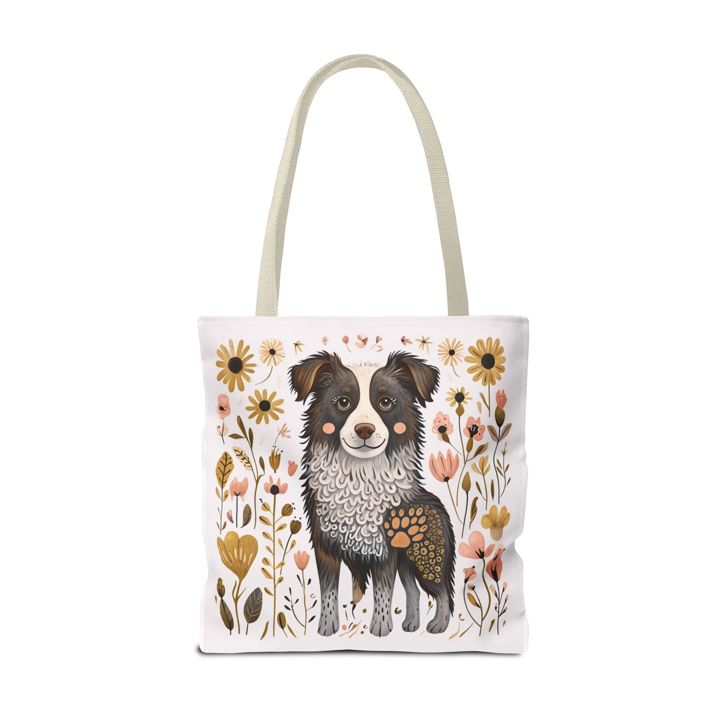 Folk Art Border Collie Tote Bag for Animal Lovers | Fun & Stylish Shopping Bag