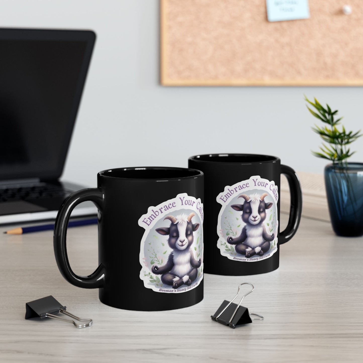 Embrace Your Calm Goat Mug - 15oz Black Coffee Cup for Relaxation