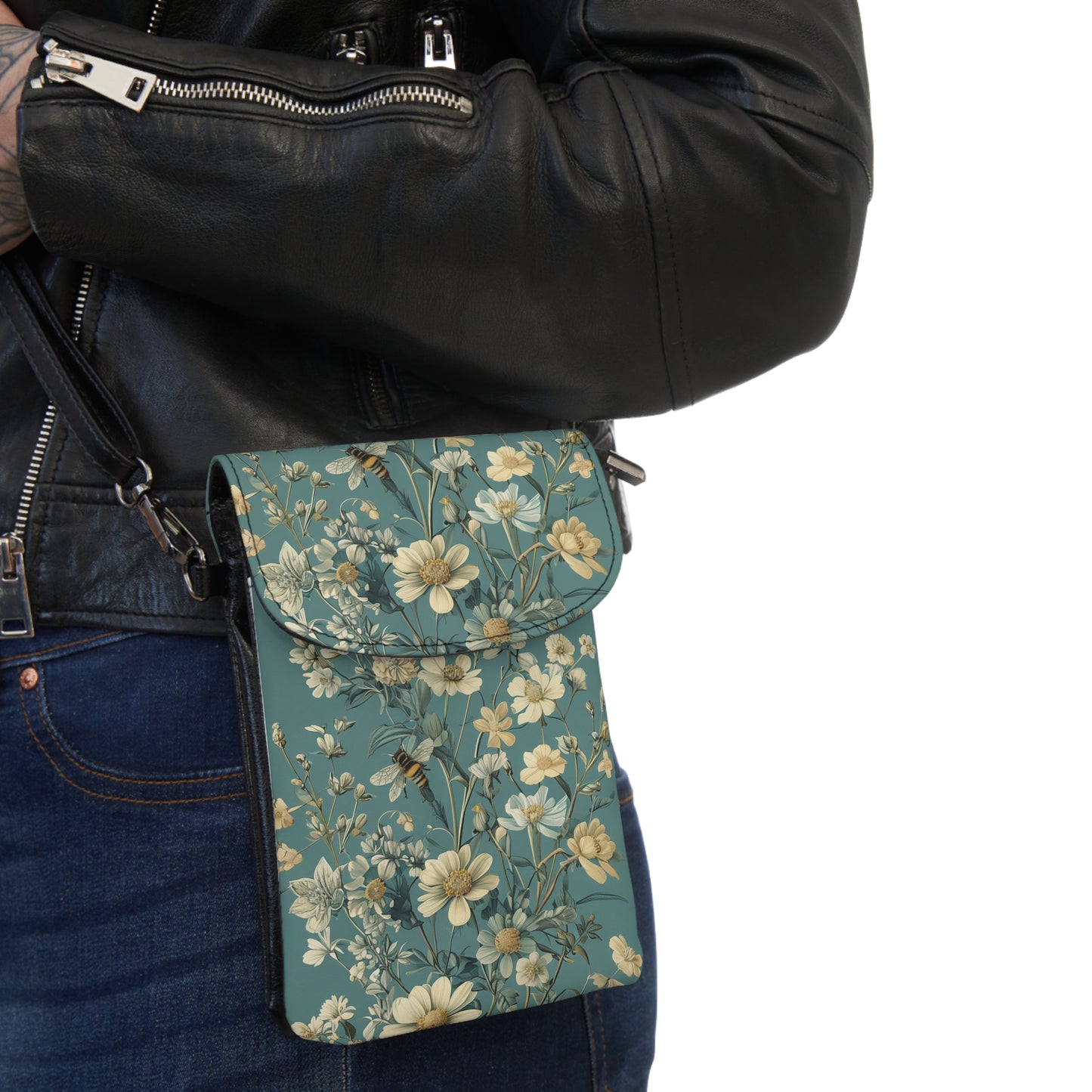 Vintage Bee Floral Cell Phone Wallet - Trendy Crossbody Bag for Everyday Use