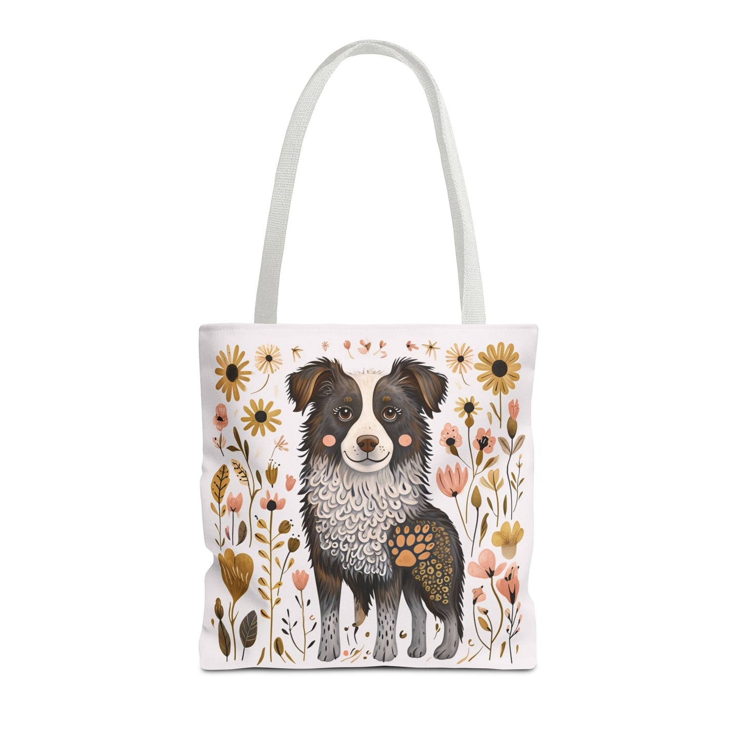 Folk Art Border Collie Tote Bag for Animal Lovers | Fun & Stylish Shopping Bag