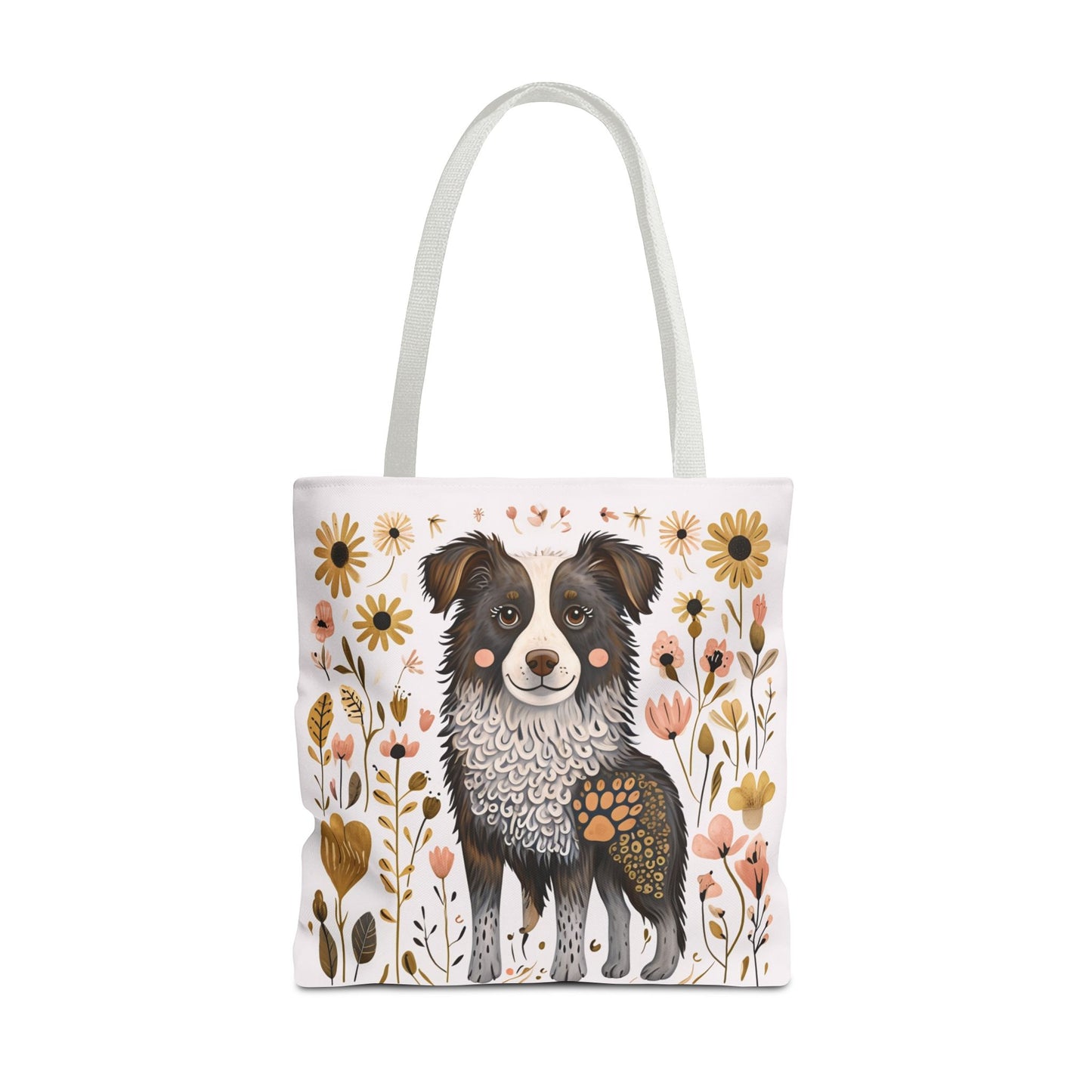 Folk Art Border Collie Tote Bag for Animal Lovers | Fun & Stylish Shopping Bag
