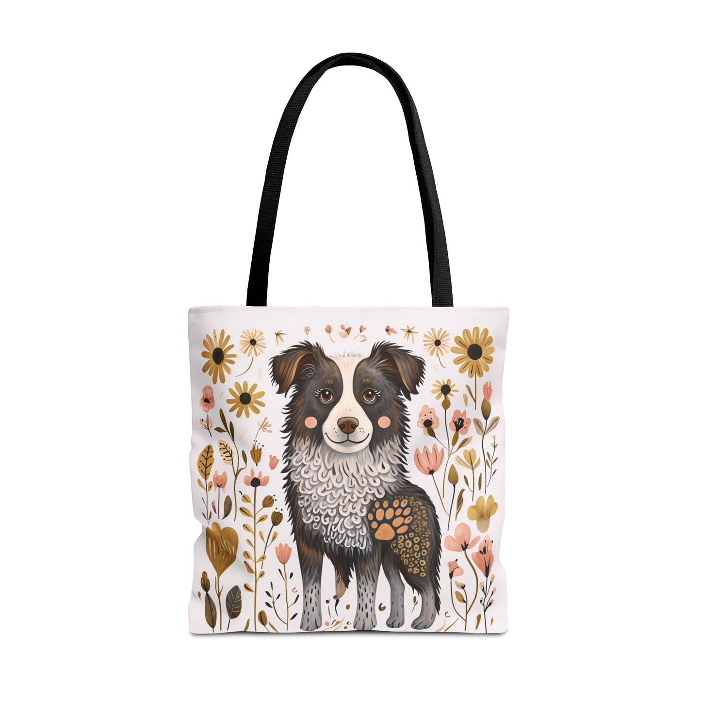 Folk Art Border Collie Tote Bag for Animal Lovers | Fun & Stylish Shopping Bag