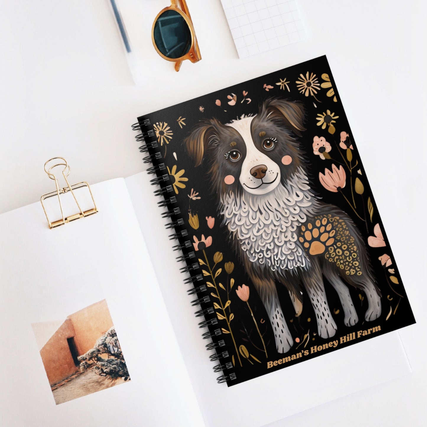 Folk Art Border Collie -Themed Spiral Notebook - Perfect for Students and Animal Lovers!