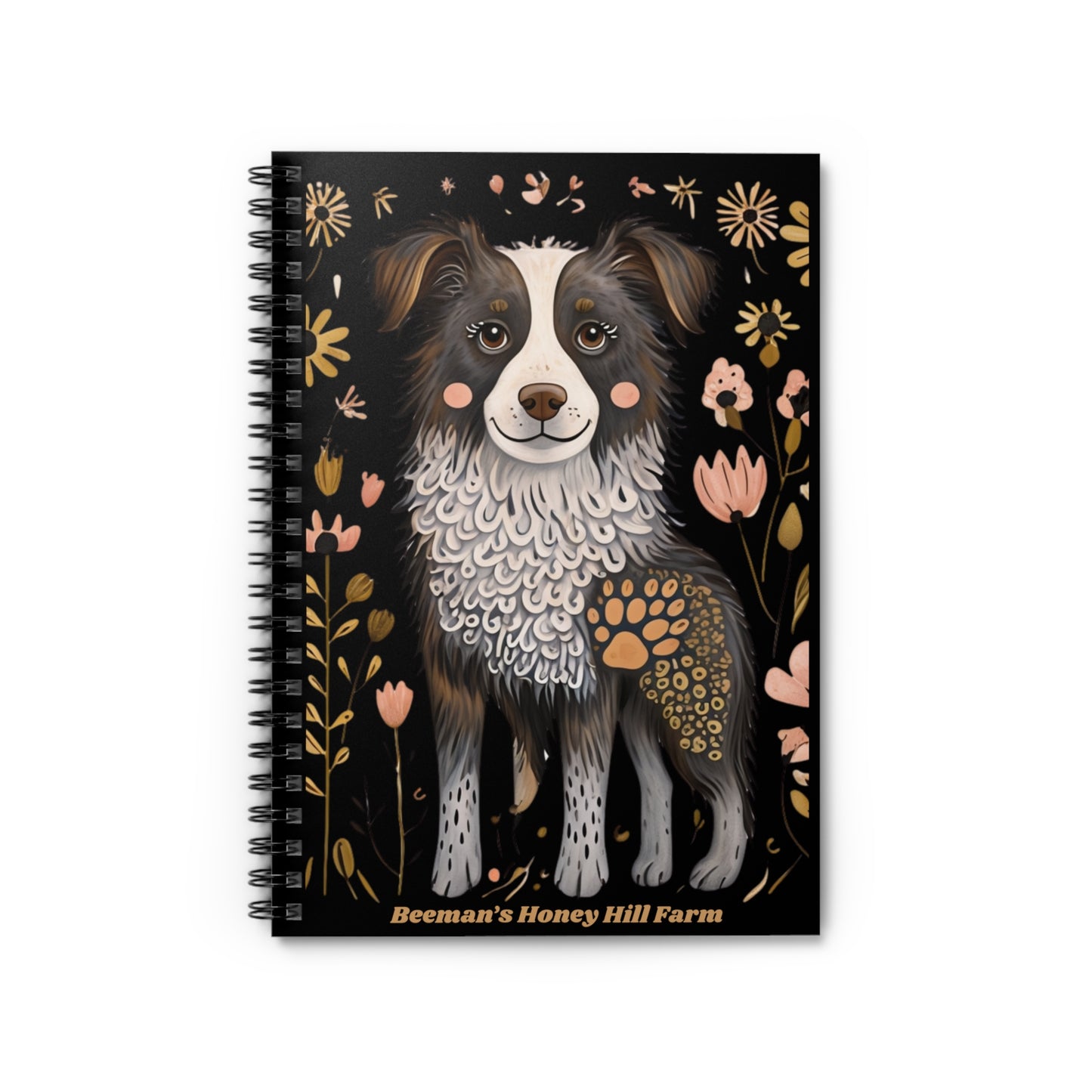Folk Art Border Collie -Themed Spiral Notebook - Perfect for Students and Animal Lovers!