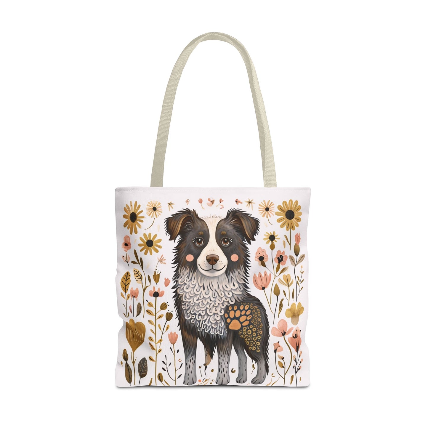 Folk Art Border Collie Tote Bag for Animal Lovers | Fun & Stylish Shopping Bag