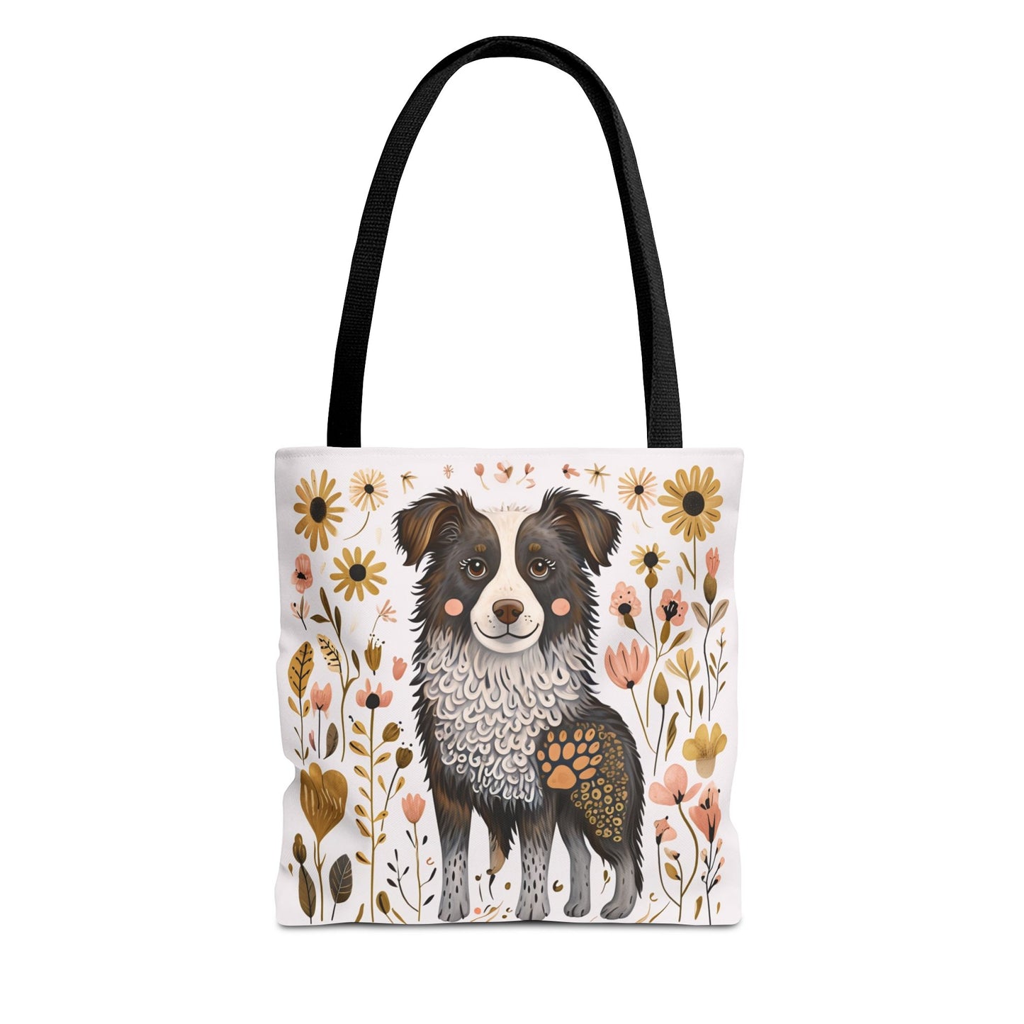 Folk Art Border Collie Tote Bag for Animal Lovers | Fun & Stylish Shopping Bag