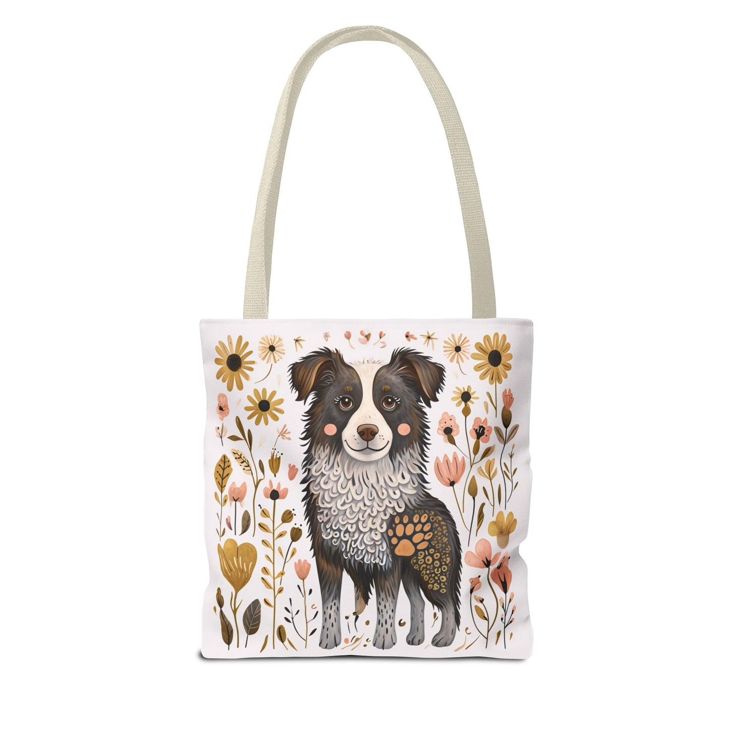 Folk Art Border Collie Tote Bag for Animal Lovers | Fun & Stylish Shopping Bag