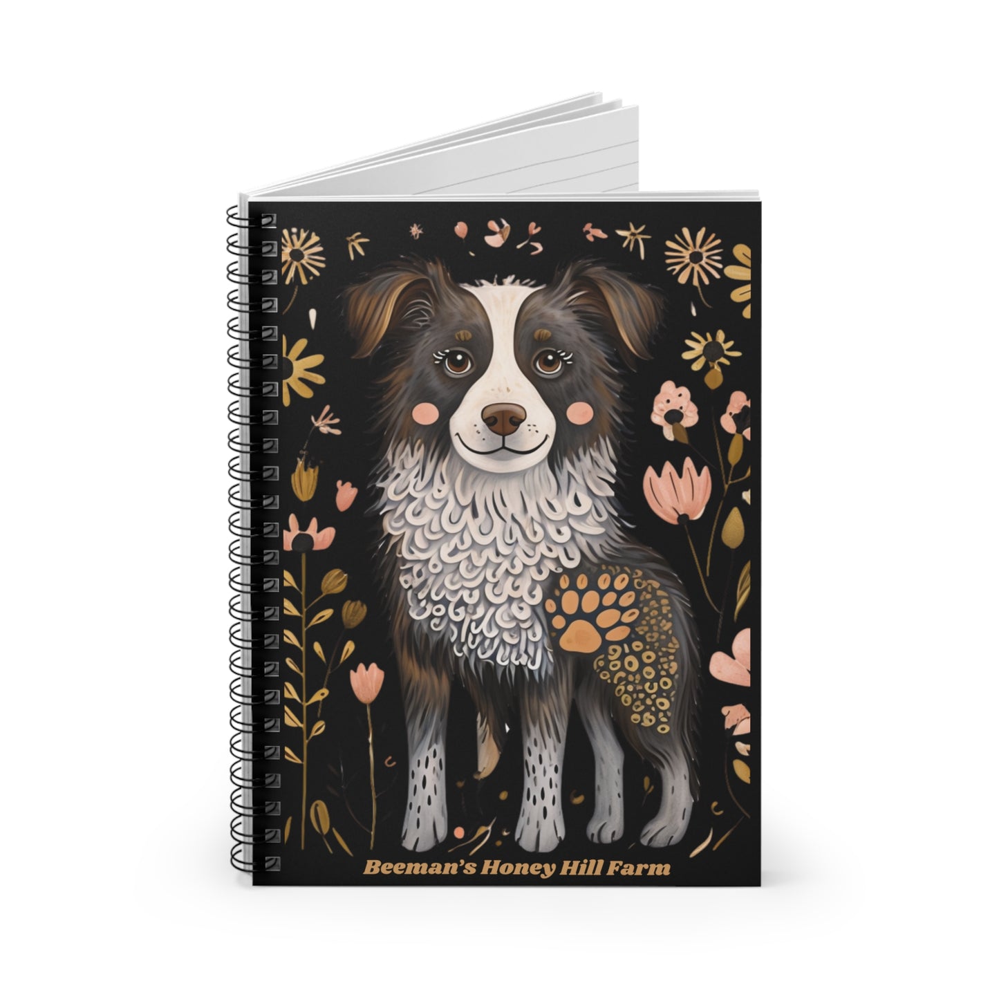 Folk Art Border Collie -Themed Spiral Notebook - Perfect for Students and Animal Lovers!