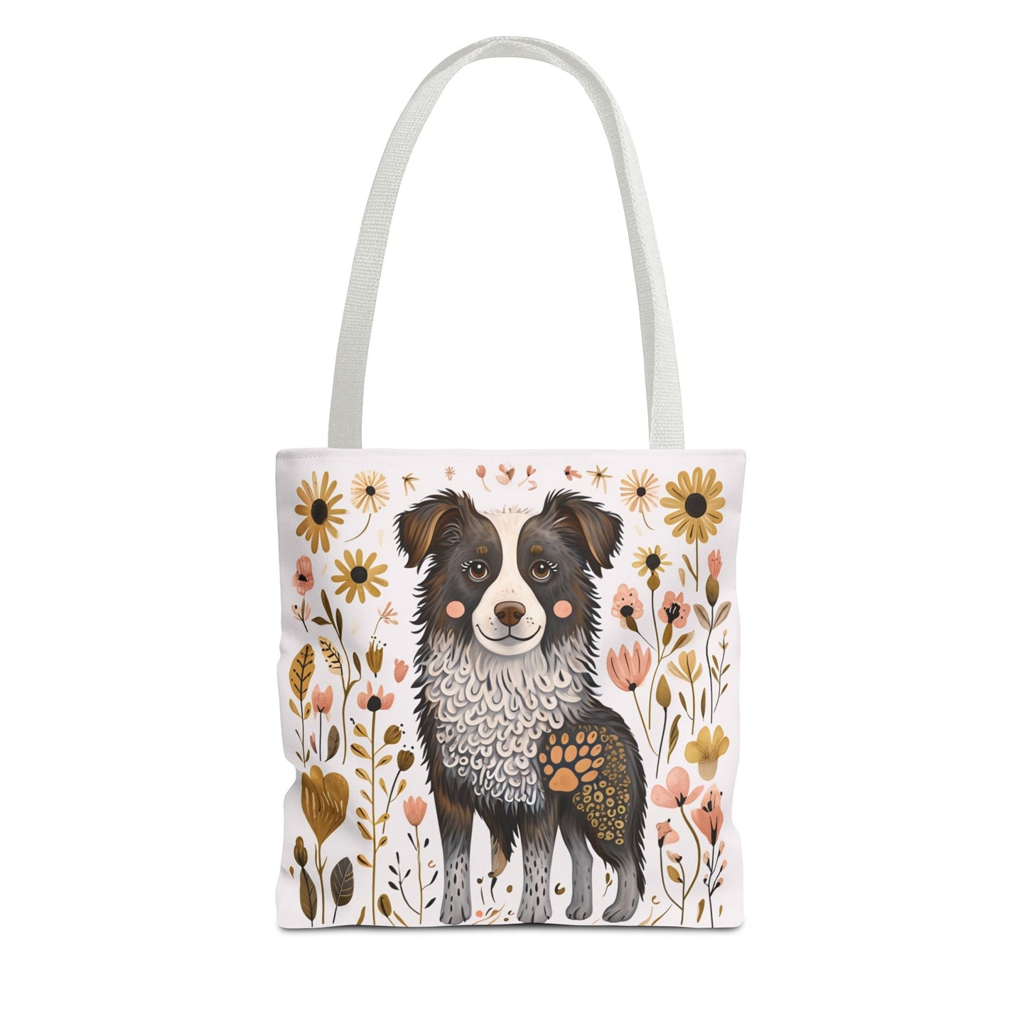 Folk Art Border Collie Tote Bag for Animal Lovers | Fun & Stylish Shopping Bag
