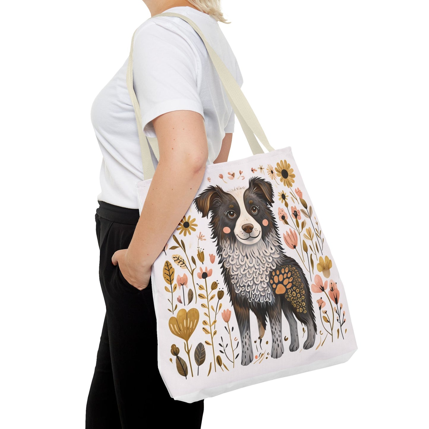 Folk Art Border Collie Tote Bag for Animal Lovers | Fun & Stylish Shopping Bag