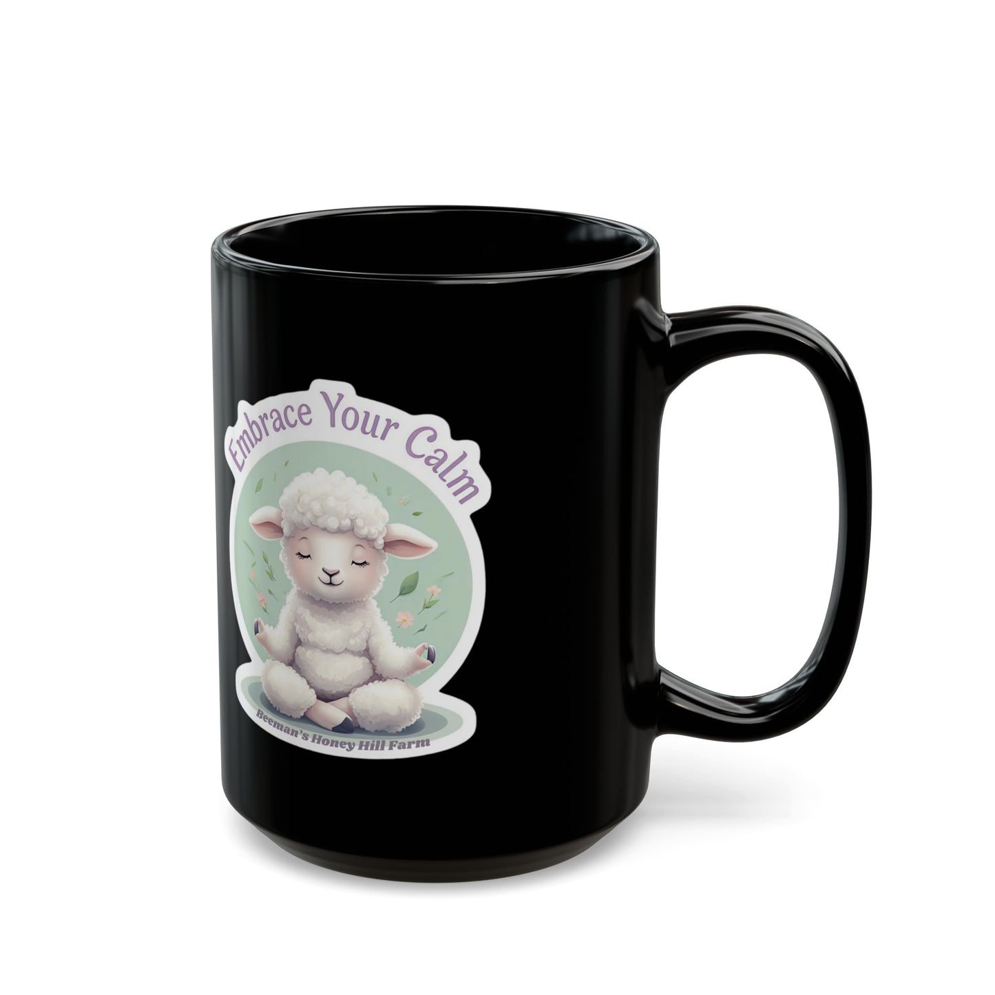 Embrace Your Calm Sheep Mug - 15oz Black Coffee Cup for Relaxation