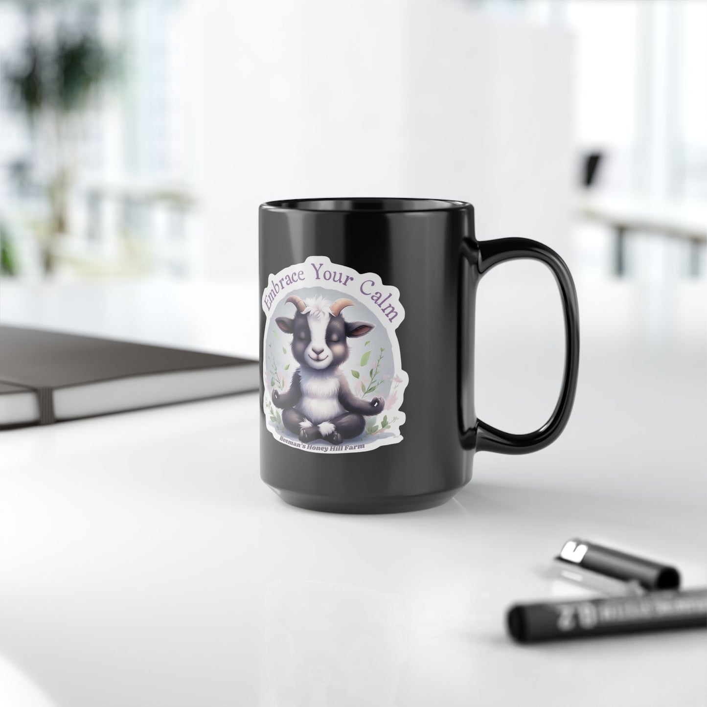 Embrace Your Calm Goat Mug - 15oz Black Coffee Cup for Relaxation