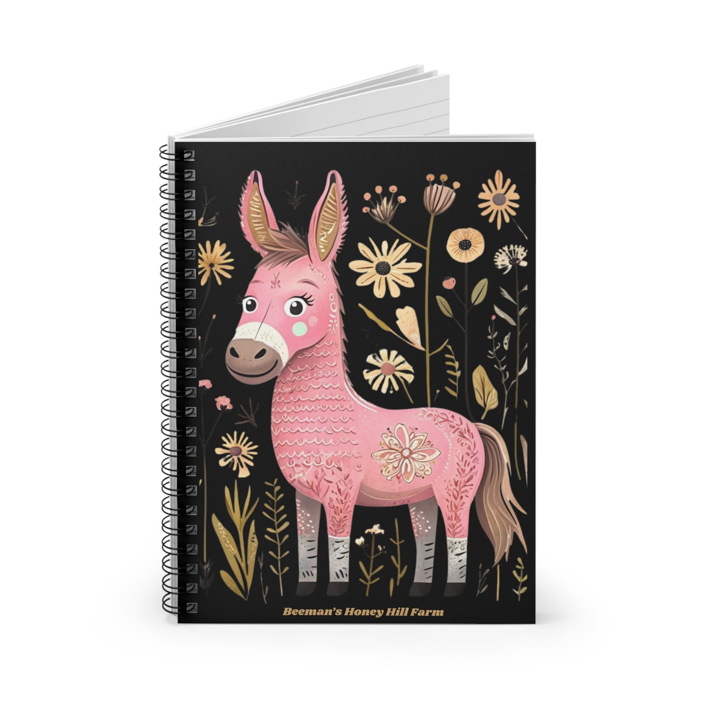 Folk Art Mini Donkey -Themed Spiral Notebook - Perfect for Students and Animal Lovers!