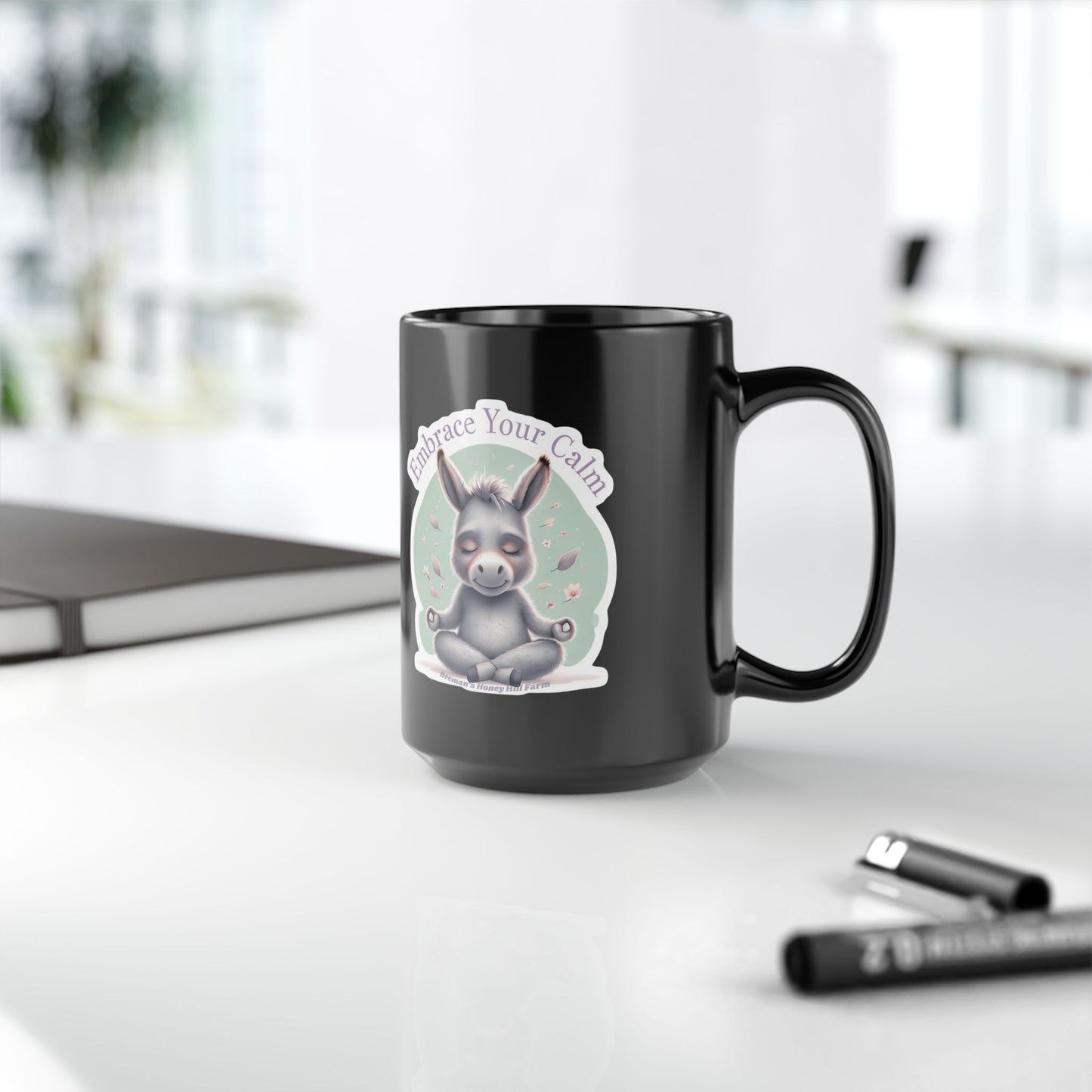 Embrace Your Calm Mini Donkey Mug - 15oz Black Coffee Cup for Relaxation