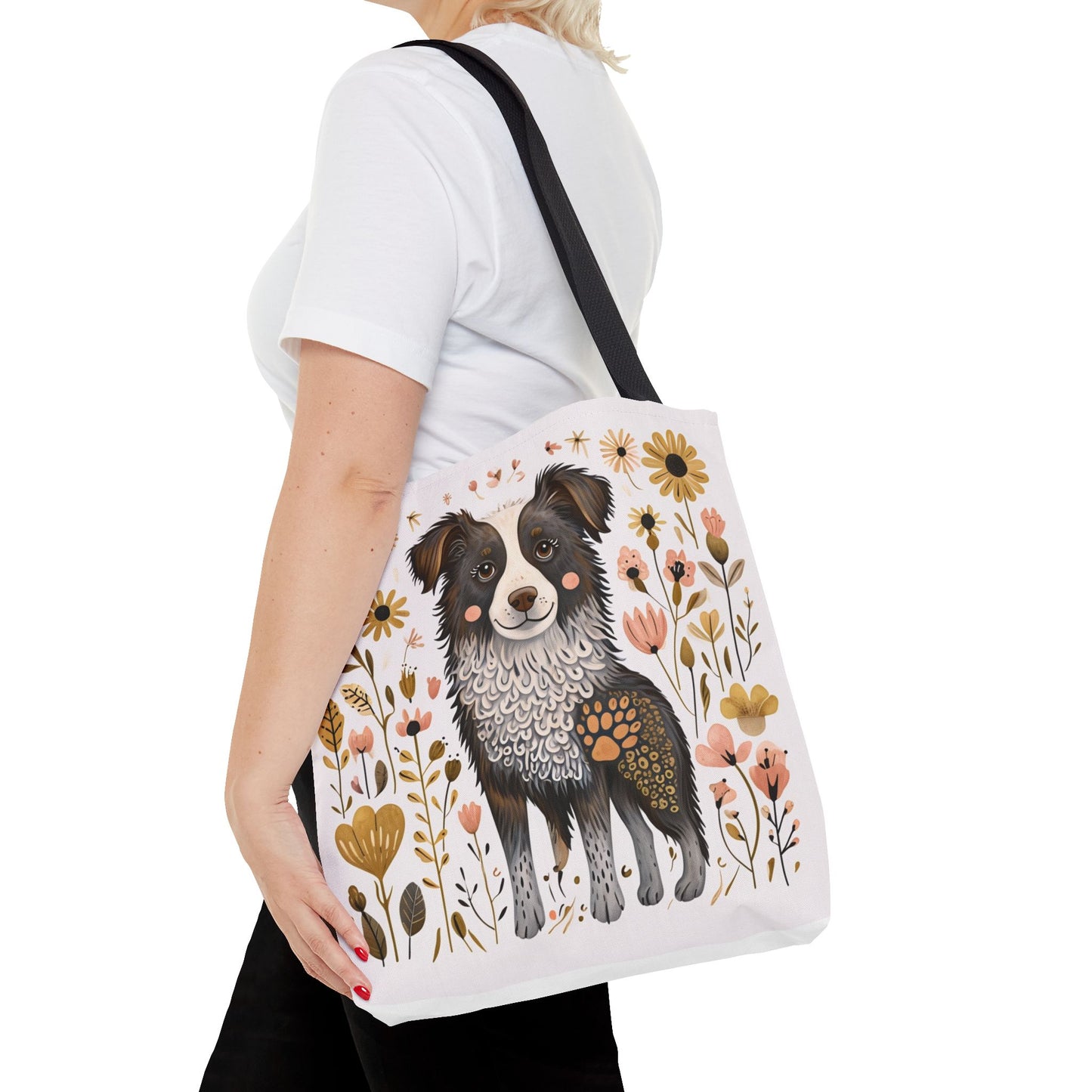 Folk Art Border Collie Tote Bag for Animal Lovers | Fun & Stylish Shopping Bag