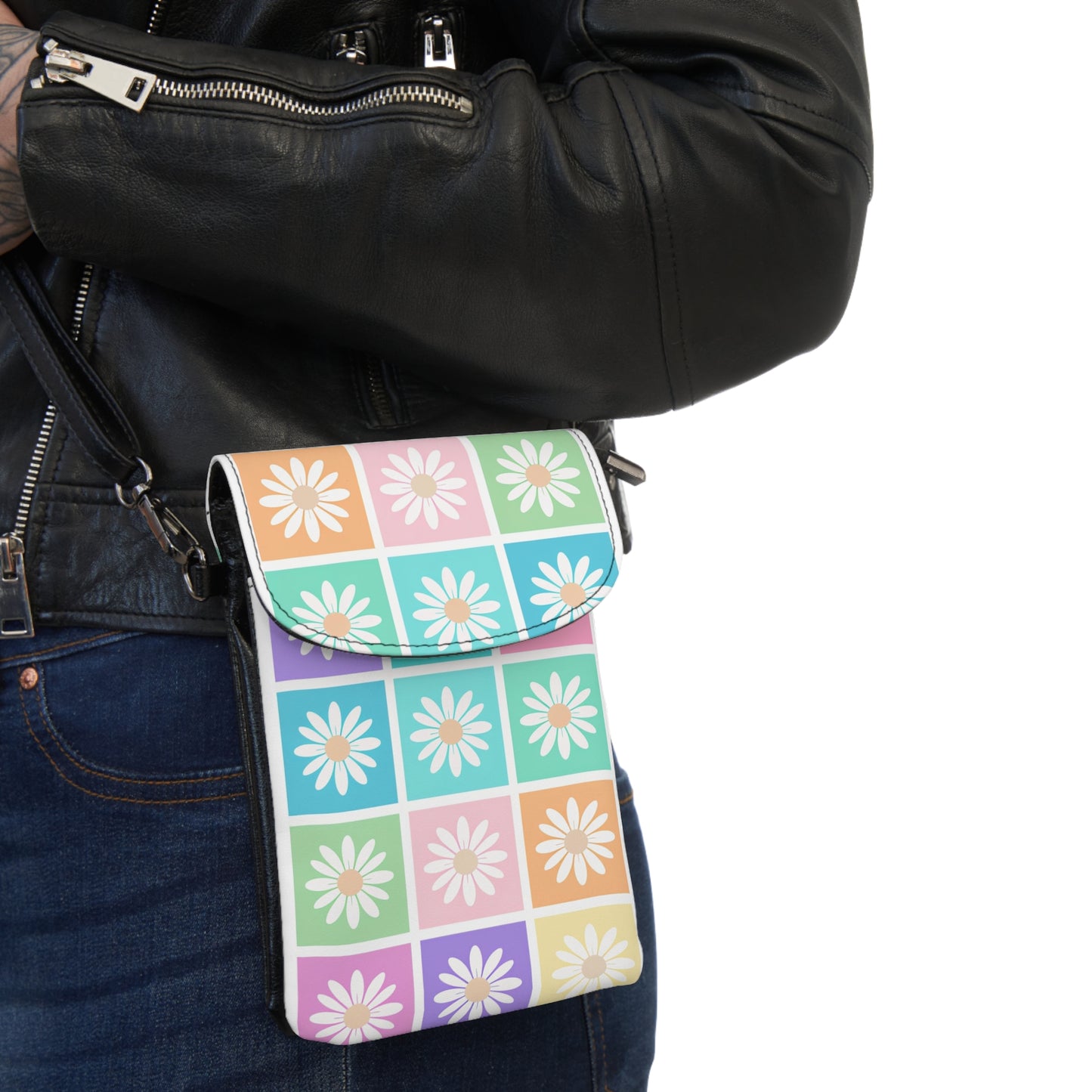 Daisy Print Cell Phone Wallet - Trendy Crossbody Bag for Everyday Use