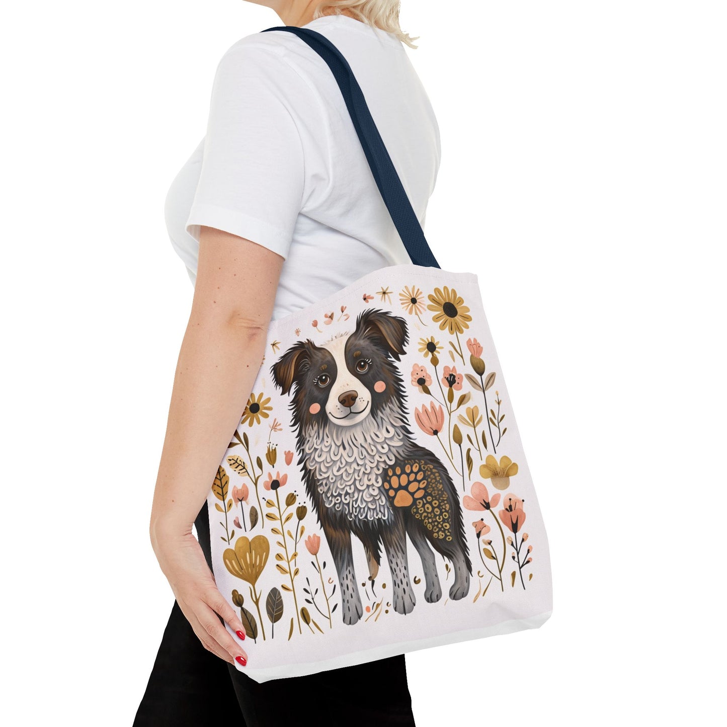 Folk Art Border Collie Tote Bag for Animal Lovers | Fun & Stylish Shopping Bag