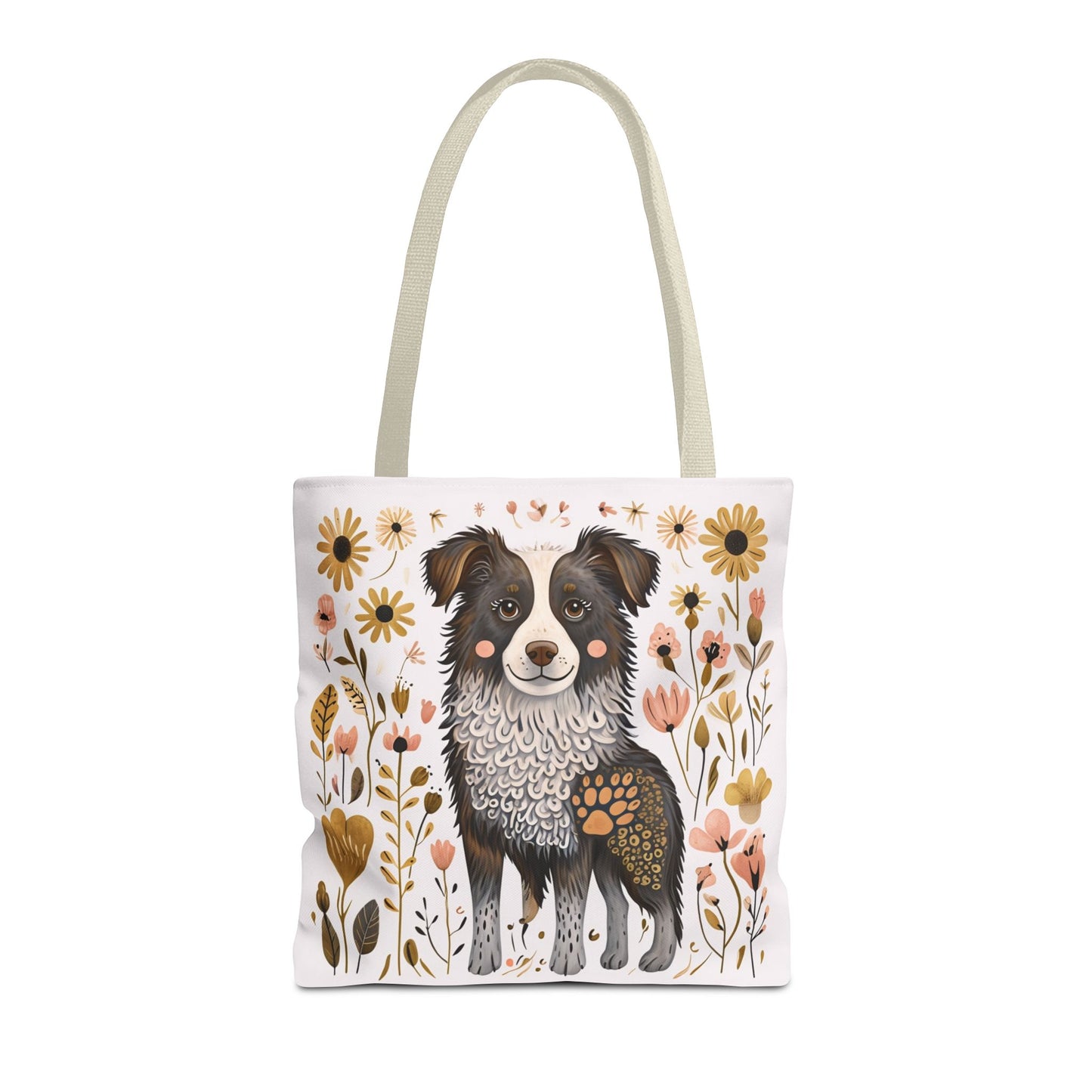 Folk Art Border Collie Tote Bag for Animal Lovers | Fun & Stylish Shopping Bag