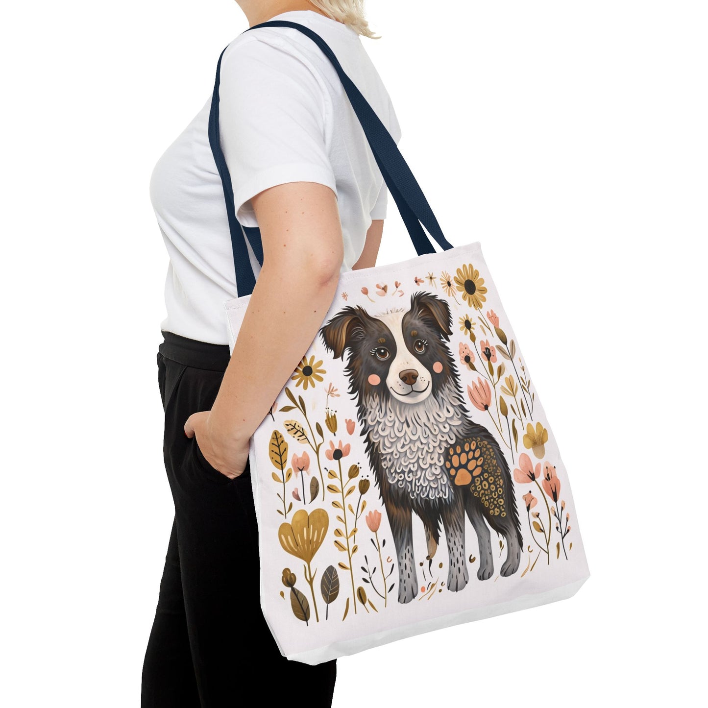 Folk Art Border Collie Tote Bag for Animal Lovers | Fun & Stylish Shopping Bag