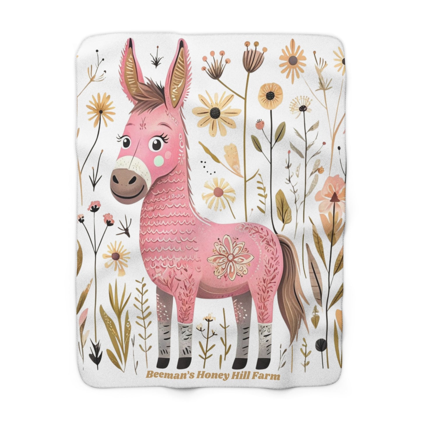 Donkey Cozy Sherpa Fleece Blanket with Floral Design - Perfect for Home Decor and Gifting