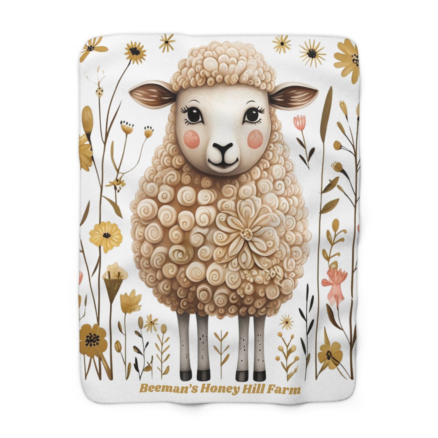 Lamb Cozy Sherpa Fleece Blanket with Floral Design - Perfect for Home Decor and Gifting