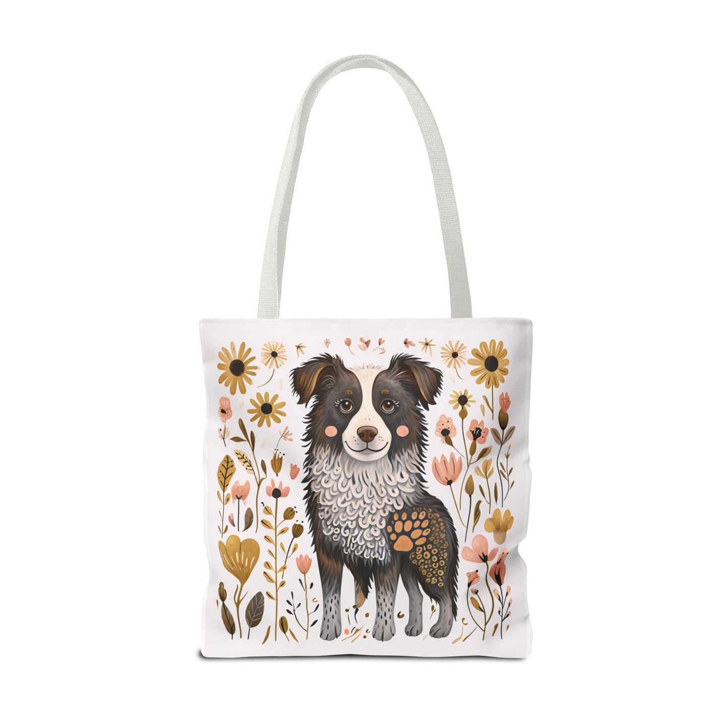 Folk Art Border Collie Tote Bag for Animal Lovers | Fun & Stylish Shopping Bag
