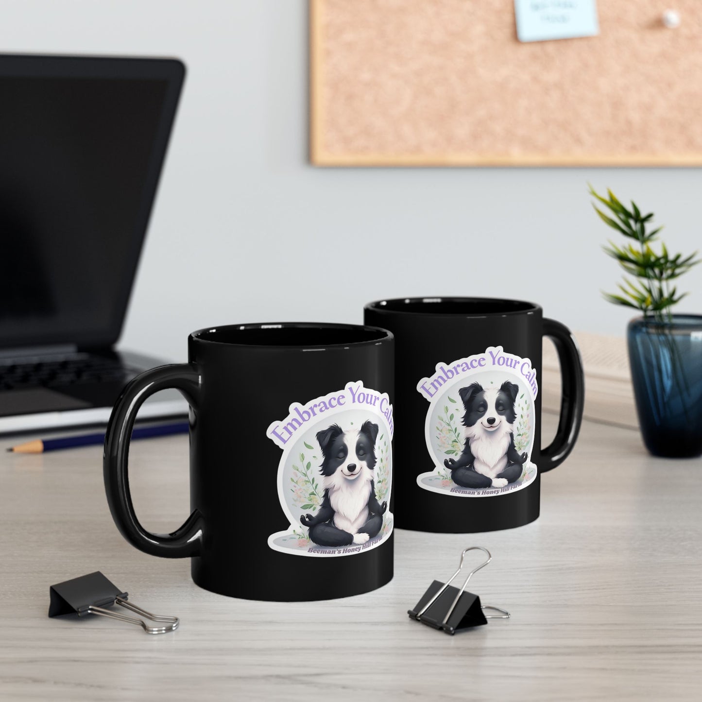 Embrace Your Calm Border Collie Mug - 15oz Black Coffee Cup for Relaxation