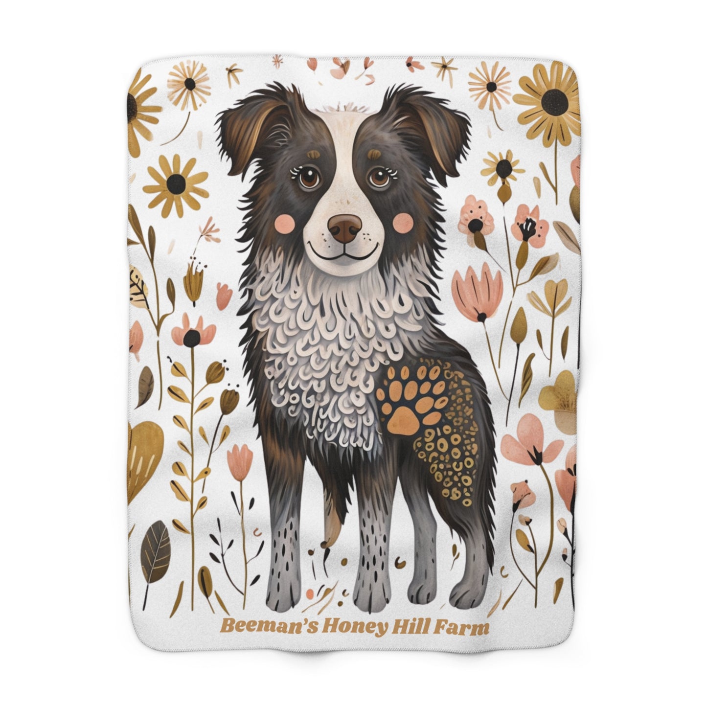 Border Collie Cozy Sherpa Fleece Blanket with Floral Design - Perfect for Home Decor and Gifting