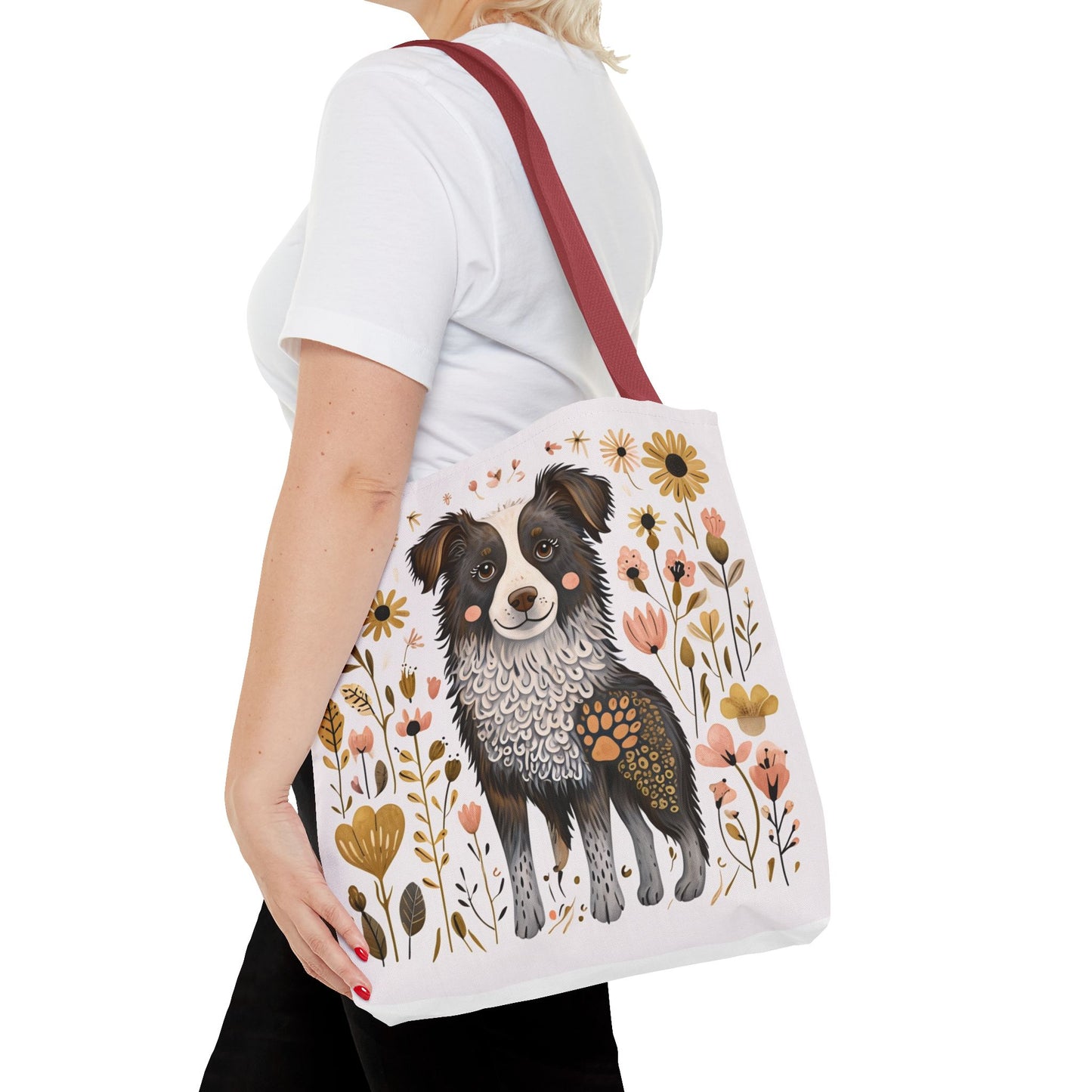 Folk Art Border Collie Tote Bag for Animal Lovers | Fun & Stylish Shopping Bag