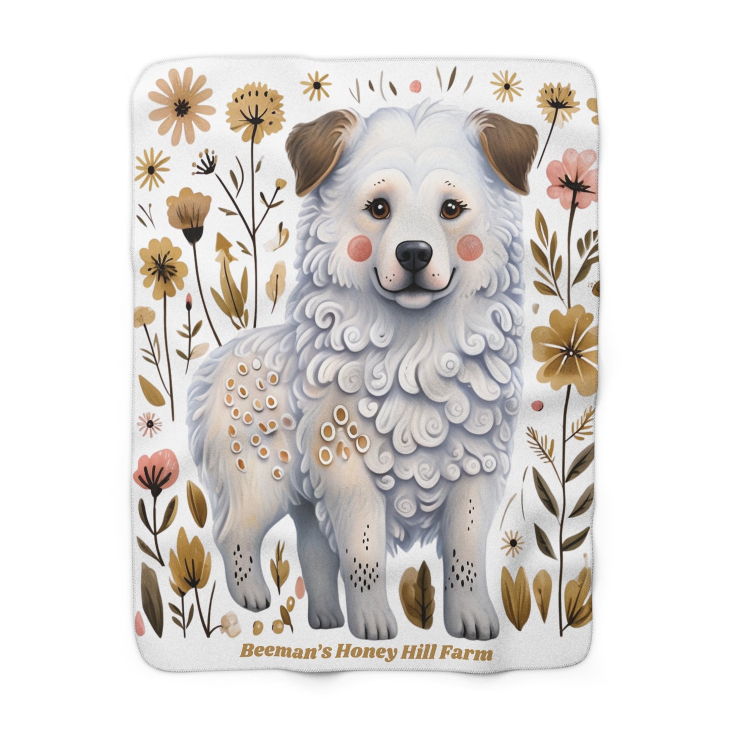 Great Pyrenees Cozy Sherpa Fleece Blanket with Floral Design - Perfect for Home Decor and Gifting