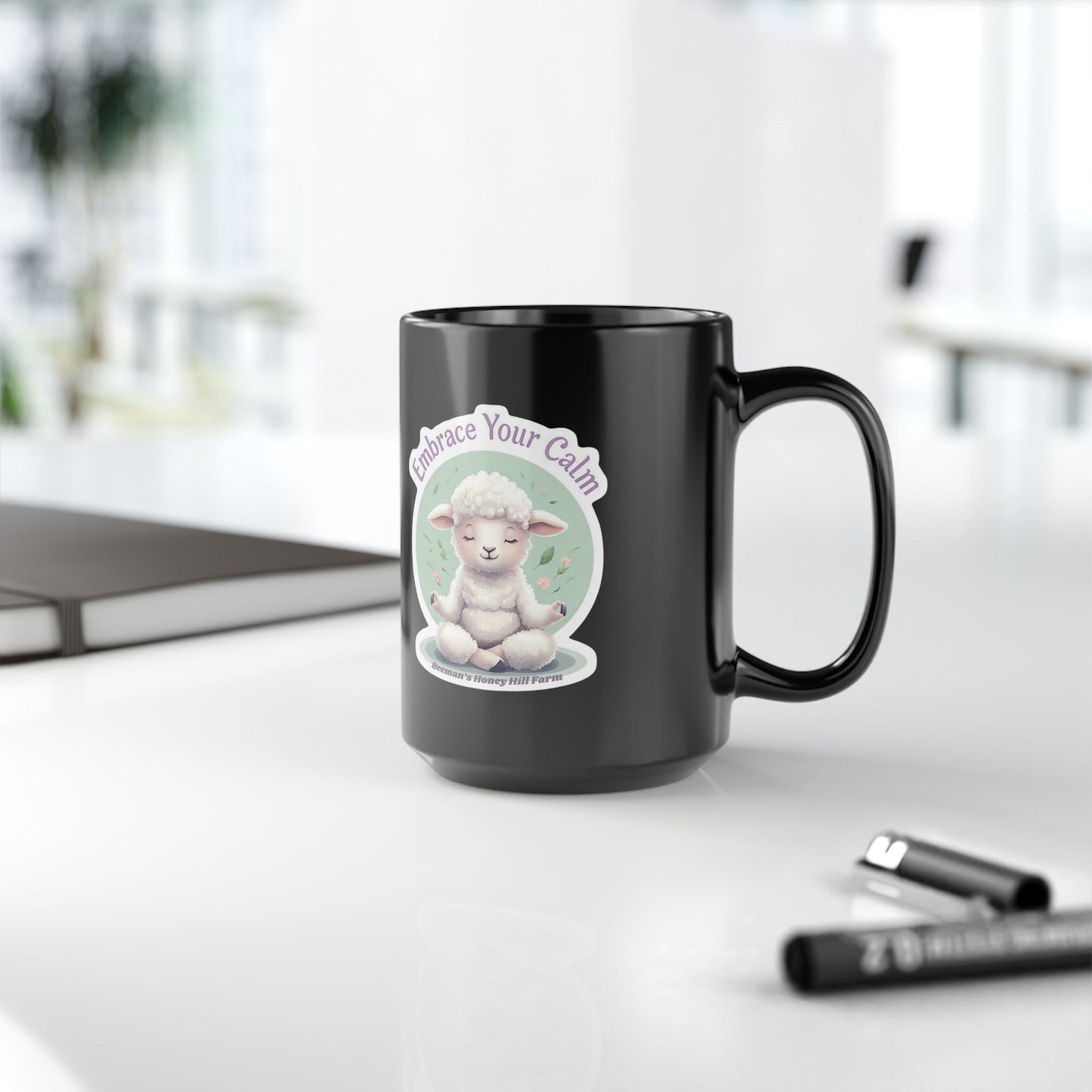 Embrace Your Calm Sheep Mug - 15oz Black Coffee Cup for Relaxation