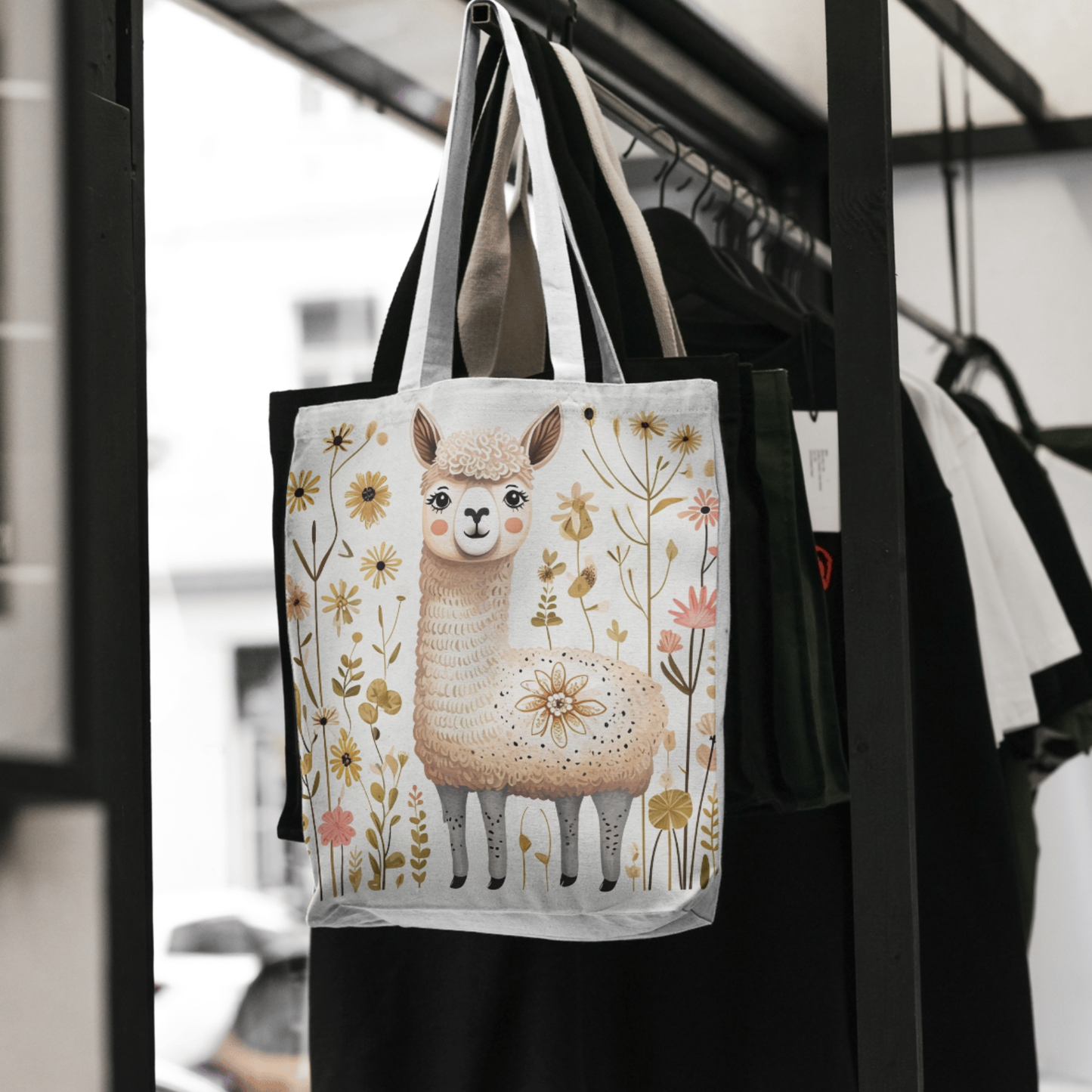 Folk Art Alpaca Tote Bag for Animal Lovers | Fun & Stylish Shopping Bag