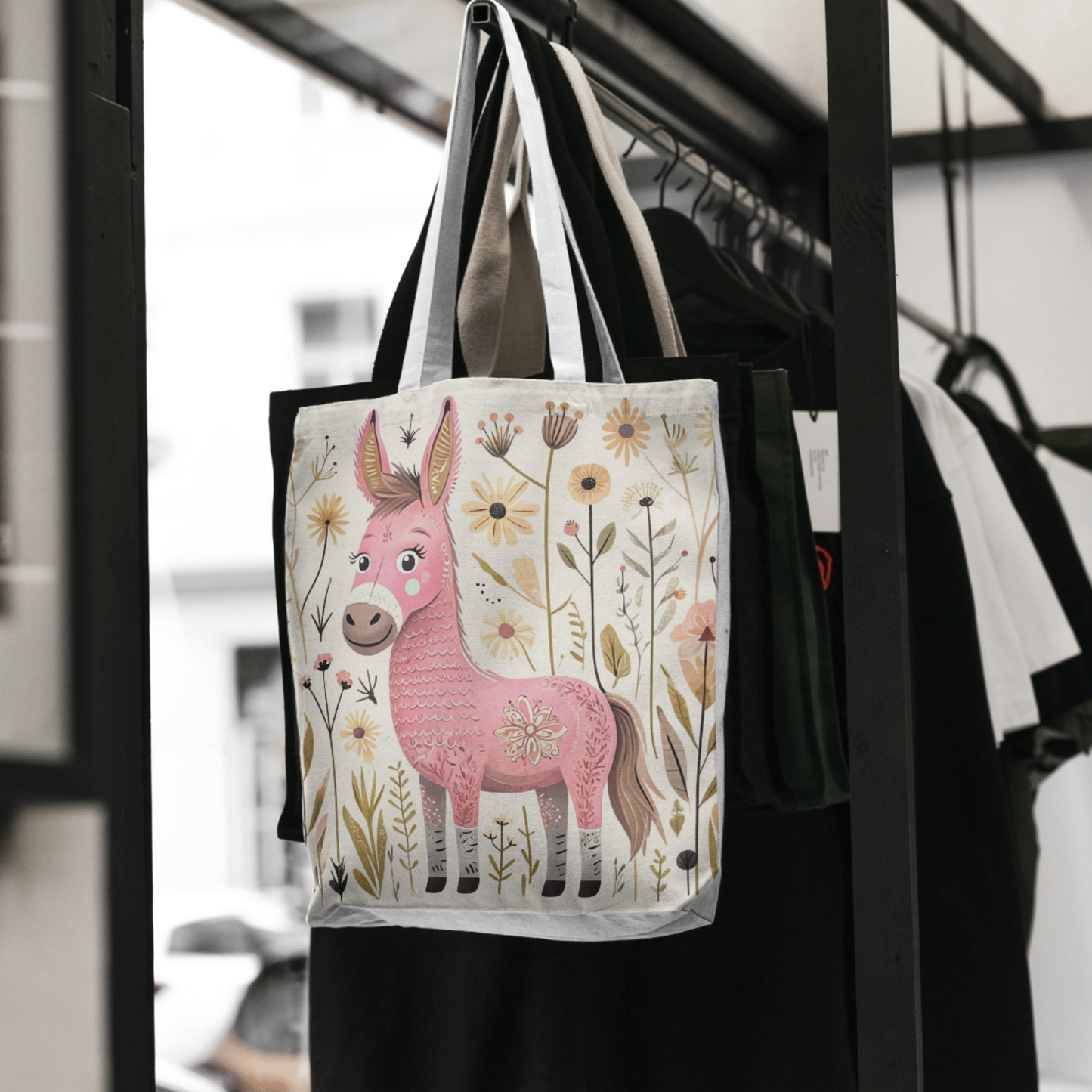 Folk Art Donkey Tote Bag for Animal Lovers | Fun & Stylish Shopping Bag