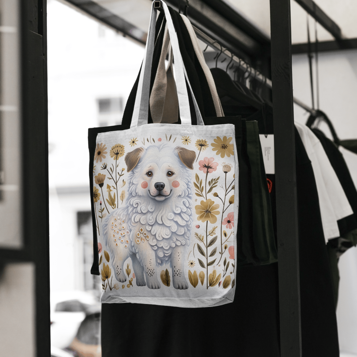 Folk Art Great Pyrenees Tote Bag for Animal Lovers | Fun & Stylish Shopping Bag
