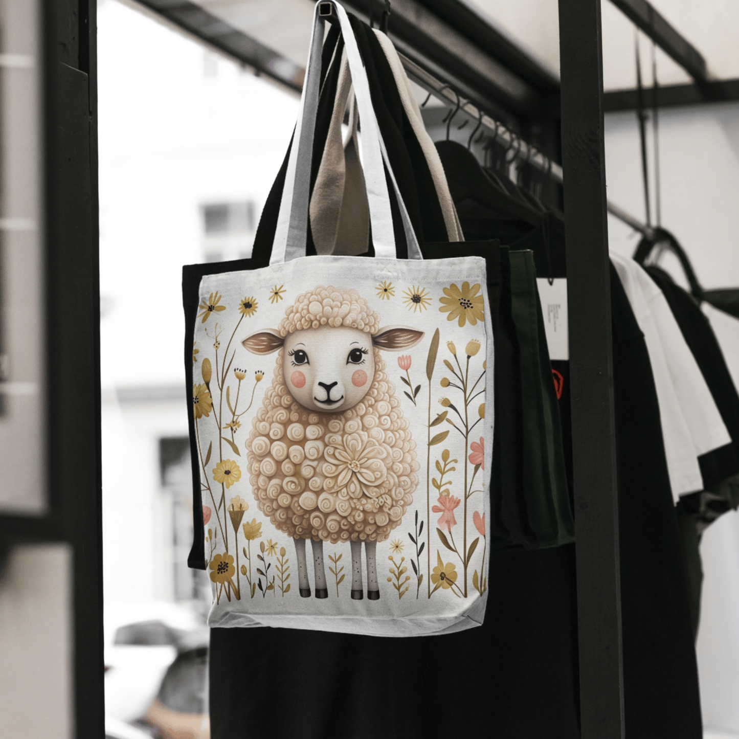 Folk Art Sheep Tote Bag for Animal Lovers | Fun & Stylish Shopping Bag