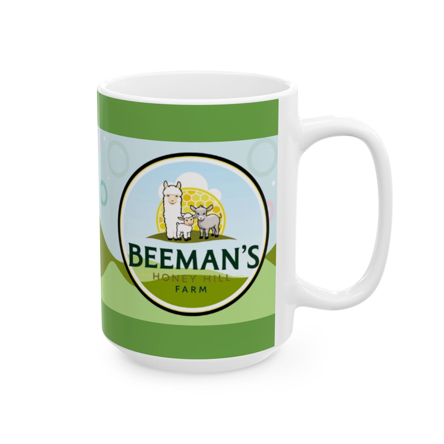 Mug - Beeman's Honey Hill Farm Alpaca Mini Donkey Sheep Logo Coffee Mug