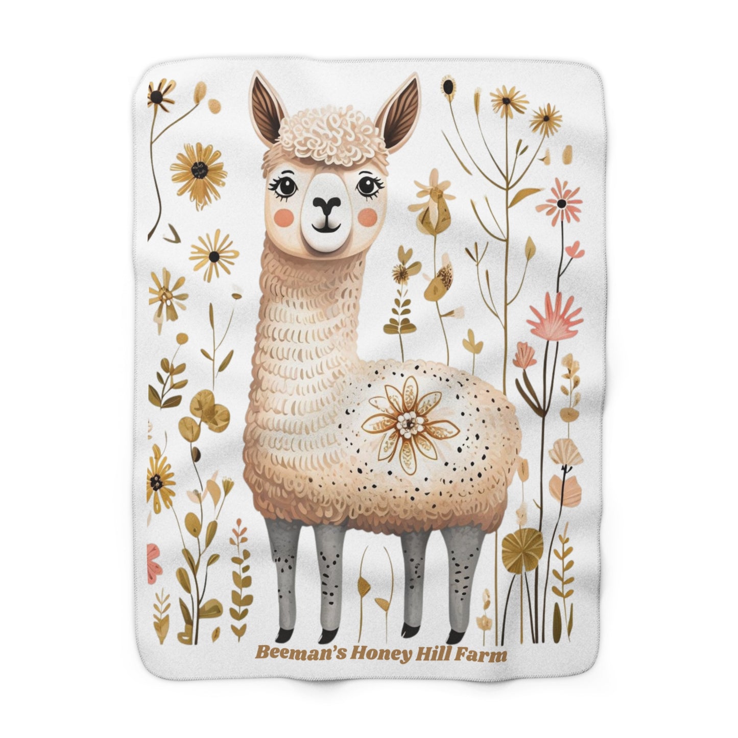 Alpaca Cozy Sherpa Fleece Blanket with Floral Design - Perfect for Home Decor and Gifting