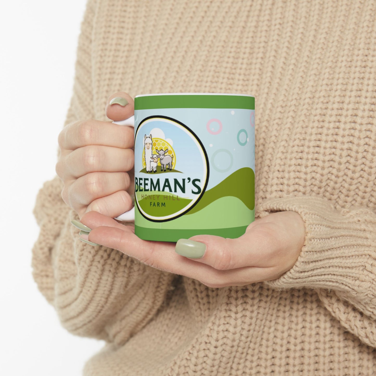 Mug - Beeman's Honey Hill Farm Alpaca Mini Donkey Sheep Logo Coffee Mug