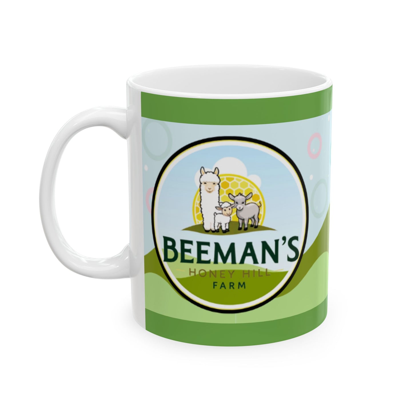 Mug - Beeman's Honey Hill Farm Alpaca Mini Donkey Sheep Logo Coffee Mug