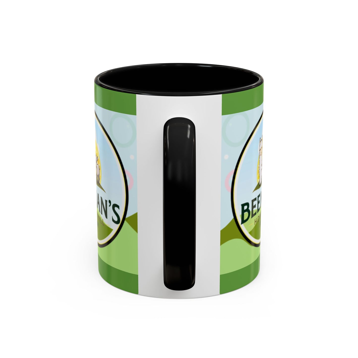Coffee Mug - Beeman's Honey Hill Farm Logo featuring Chili Pie the Alpaca, Mini Donkey, and Sheep