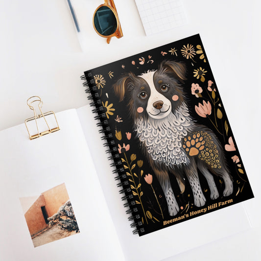 Folk Art Border Collie -Themed Spiral Notebook - Perfect for Students and Animal Lovers!