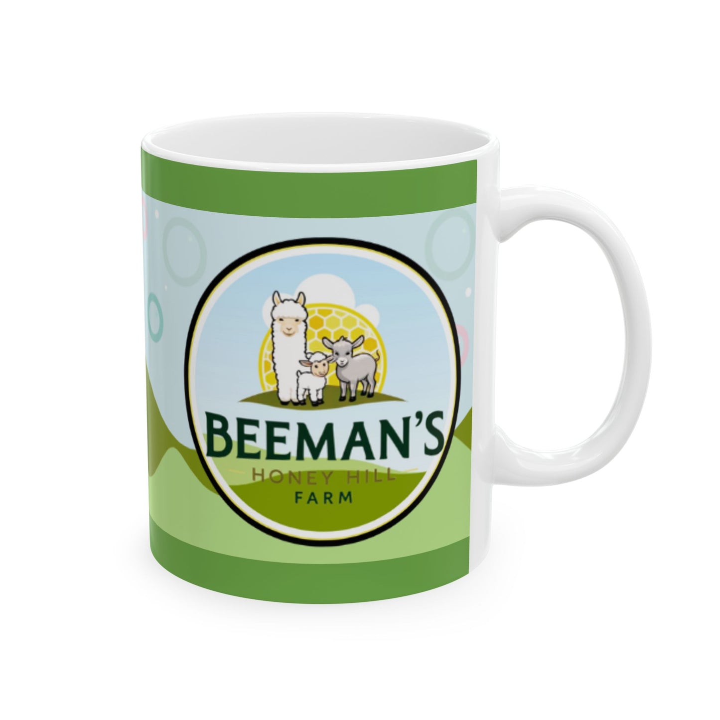 Mug - Beeman's Honey Hill Farm Alpaca Mini Donkey Sheep Logo Coffee Mug